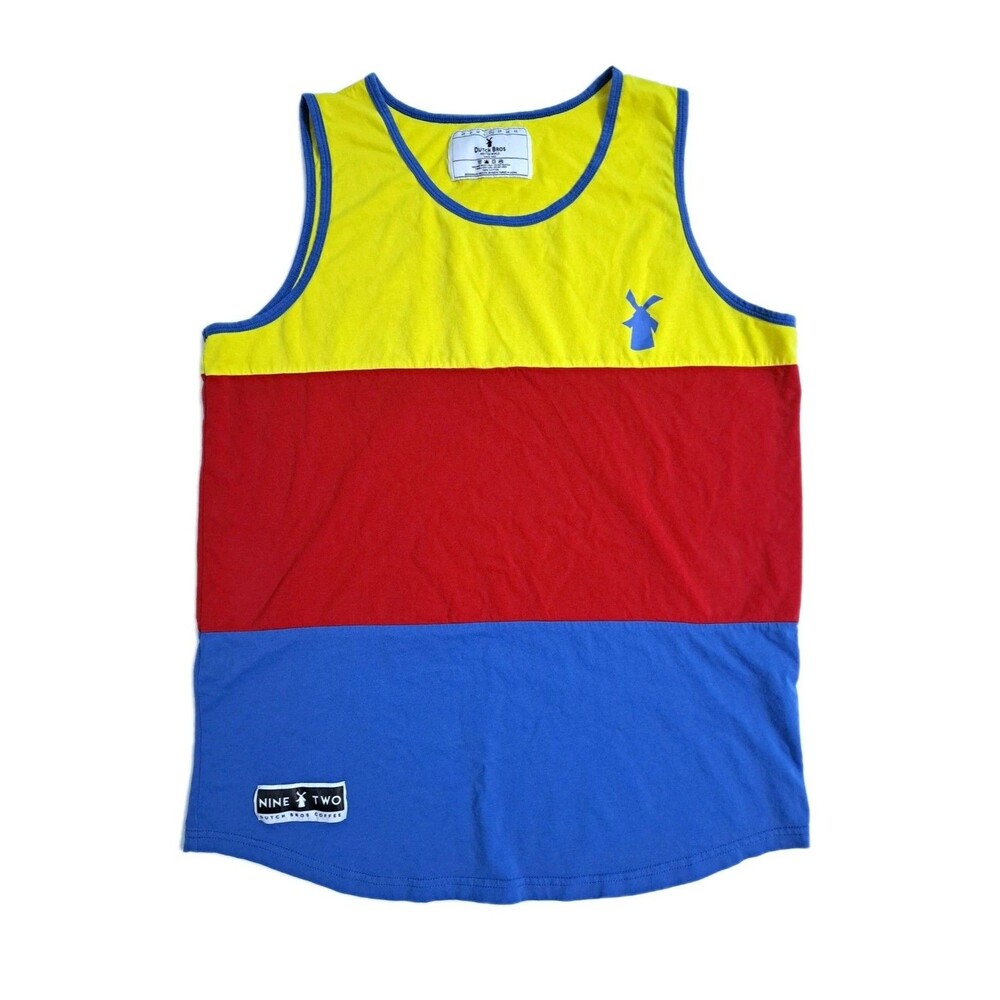 Dutch Bros Coffee Tank Top Mens Size XL Colorblock Red Yellow Blue